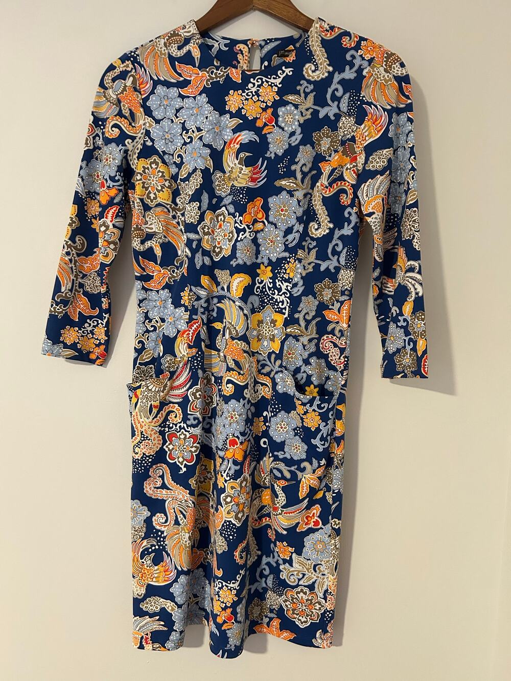 J McLaughlin Catalina Cloth Catalyst Floral Midi Dress Blue Orange EUC XS Basic